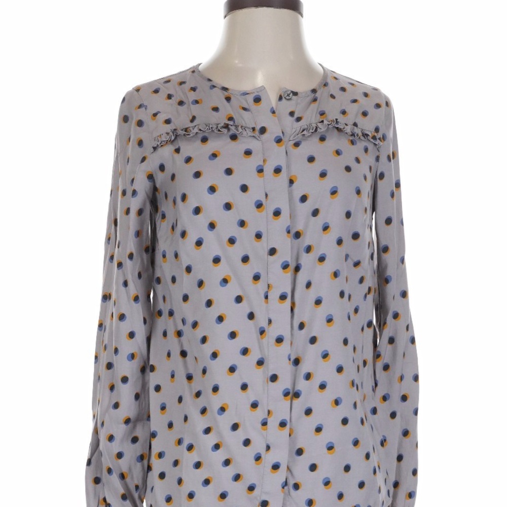 Boden Polka Dot Silk Blend Blouse US 18 Blue Ruffle Front Top